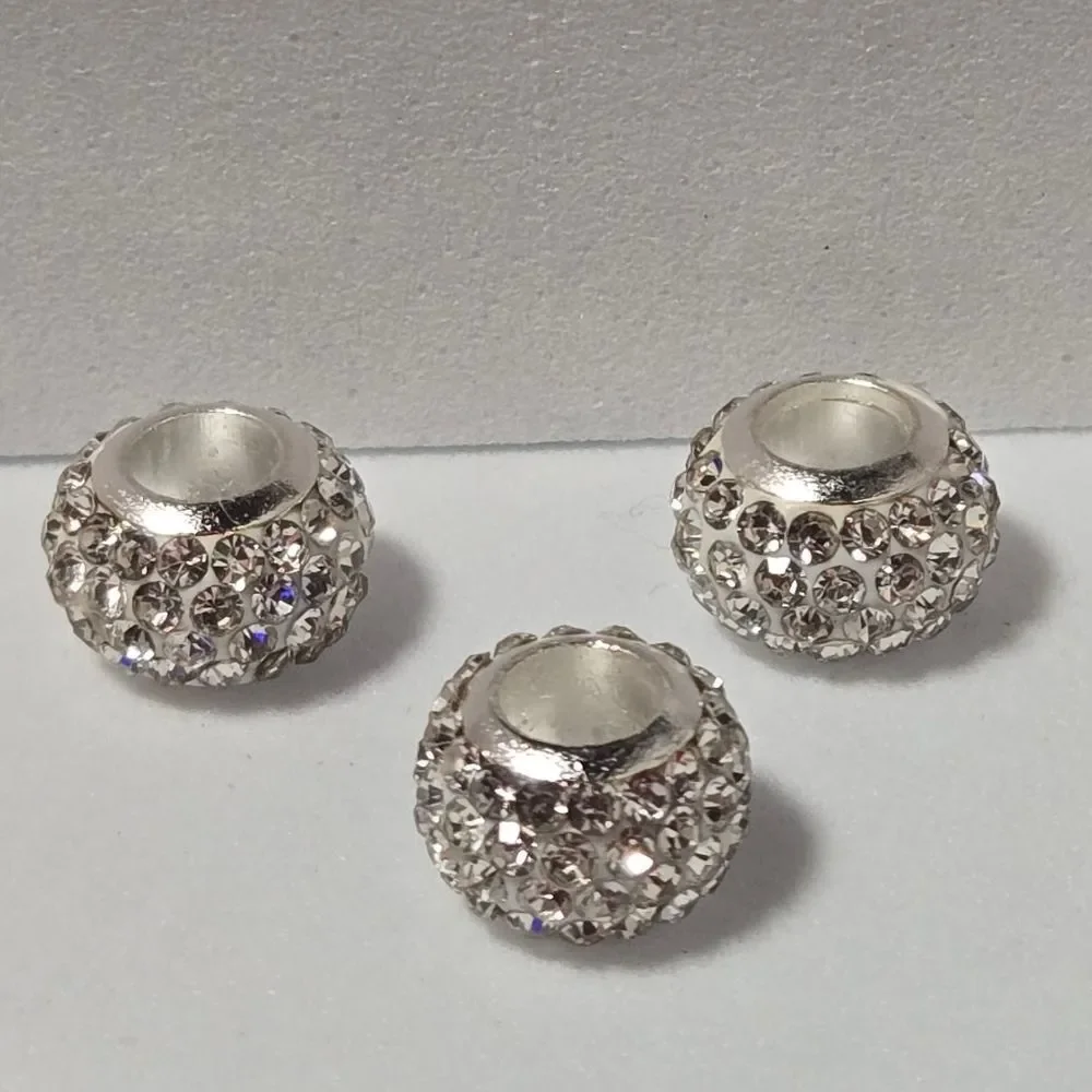 5pcs - Sparkly Silver Crystal Spacer Beads Pave Charm Bracelet Set DIY Jewelry